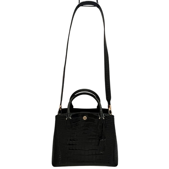 Tory Burch Robinson Crocodile-Embossed Medium Leather Satchel - Picture 1 of 14